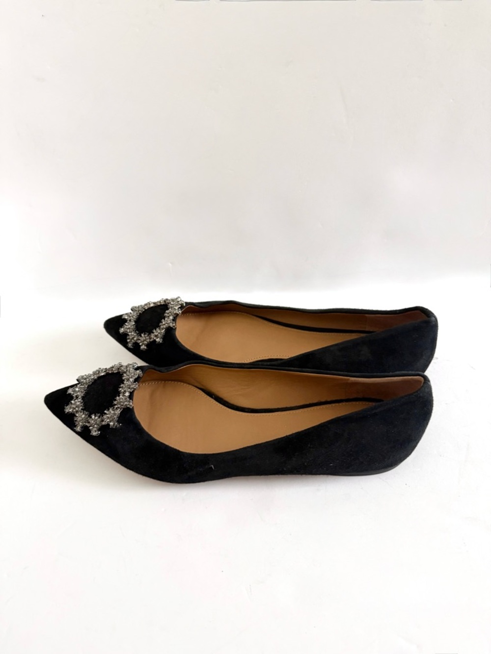 Tory Burch Black Pointed Toe Flats with Crystal Embellishment - Picture 11 of 14